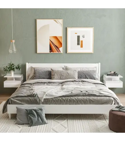 Juego de 2 Mesitas de Noche Colgantes con 1 Cajón y Estante Abierto para Dormitorio 35x32x22,5 cm Blanco