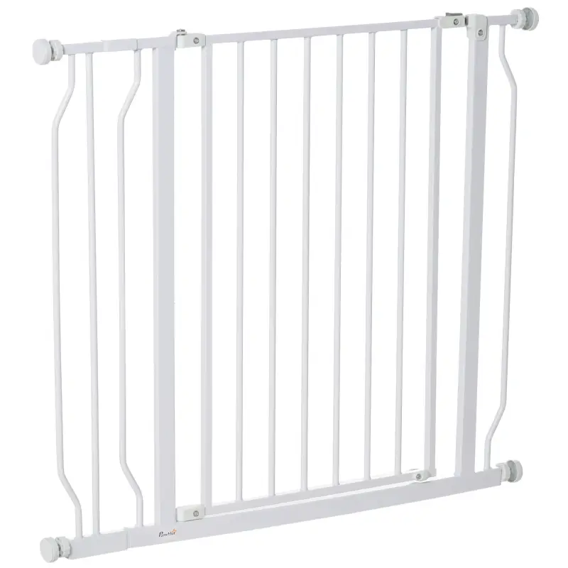 Puerta para Perros con Ancho Ajustable 75-95 cm Barrera de Seguridad para Perros con Extensión y Doble Bloqueo Blanco