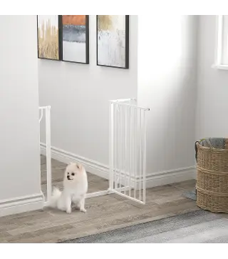 Puerta para Perros con Ancho Ajustable 75-95 cm Barrera de Seguridad para Perros con Extensión y Doble Bloqueo Blanco