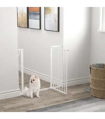 Puerta para Perros con Ancho Ajustable 75-95 cm Barrera de Seguridad para Perros con Extensión y Doble Bloqueo Blanco