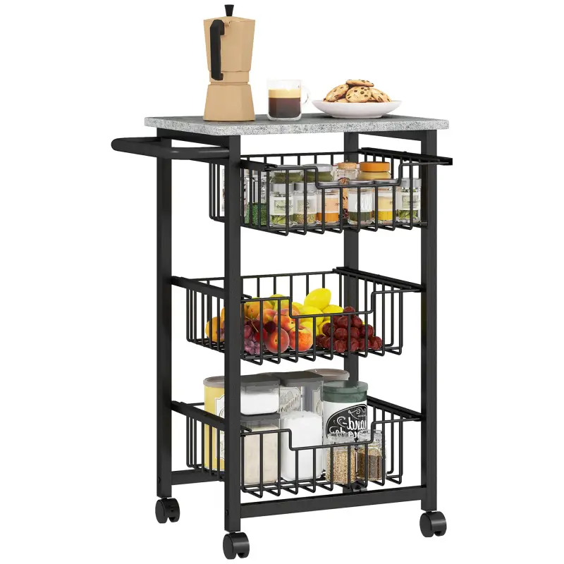 Carrito Verdulero para Cocina con 3 Cestas Deslizables y Marco de Acero 49,5x31x69 cm Gris Claro Carrito Verdulero para Cocina con 3 Cestas Deslizables y Marco de Acero 49,5x31x69 cm Gris Claro