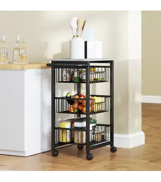 Carrito Verdulero para Cocina con 3 Cestas Deslizables y Marco de Acero 49,5x31x69 cm Gris Claro