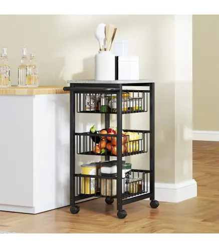 Carrito Verdulero para Cocina con 3 Cestas Deslizables y Marco de Acero 49,5x31x69 cm Gris Claro