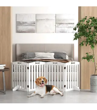 Barrera de Seguridad para Perros Valla para Perros Plegable 207,5 cm con Pies Extraíbles para Escalera Pasillo Blanco