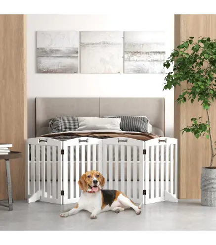 Barrera de Seguridad para Perros Valla para Perros Plegable 207,5 cm con Pies Extraíbles para Escalera Pasillo Blanco