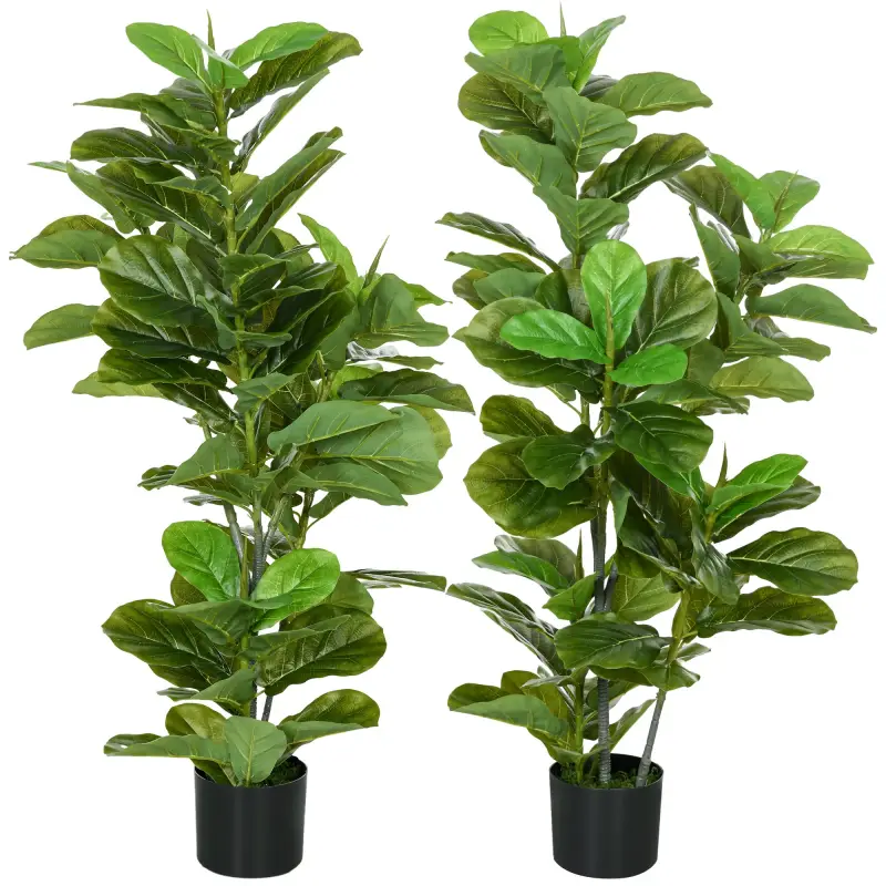 Conjunto de 2 Plantas Artificiales Decorativas 110x15 cm Árboles Artificiales de Ficus con 90 Hojas y Macetas Verde