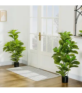 Conjunto de 2 Plantas Artificiales Decorativas 110x15 cm Árboles Artificiales de Ficus con 90 Hojas y Macetas Verde