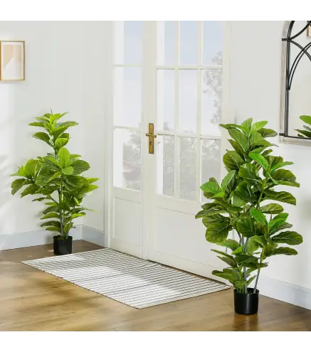Conjunto de 2 Plantas Artificiales Decorativas 110x15 cm Árboles Artificiales de Ficus con 90 Hojas y Macetas Verde