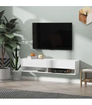 Mueble de TV para Salón de Pared con 2 Compartimentos y 2 Armarios con Puertas Abatibles para Televisión de 60 Pulgadas