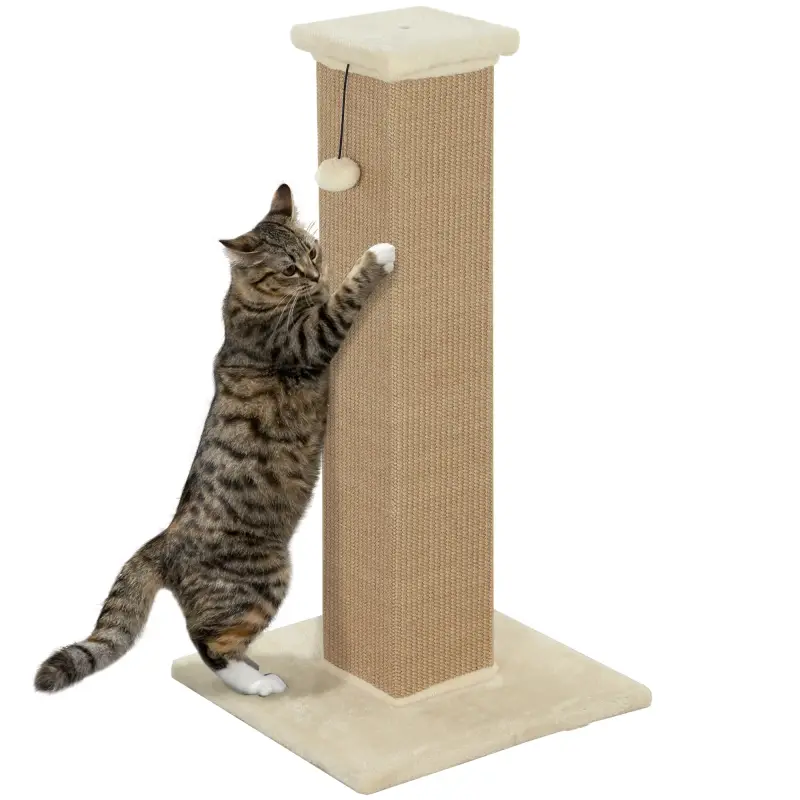Poste Rascador para Gatos Altura 81 cm Rascador para Gatos con Poste de Yute y Bola Colgante 41x41x81 cm Beige