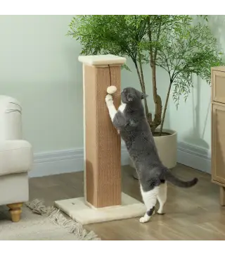 Poste Rascador para Gatos Altura 81 cm Rascador para Gatos con Poste de Yute y Bola Colgante 41x41x81 cm Beige