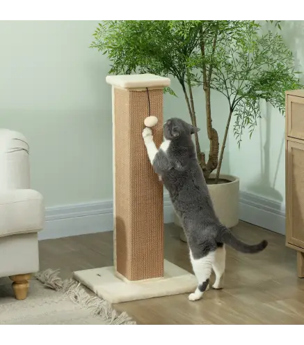 Poste Rascador para Gatos Altura 81 cm Rascador para Gatos con Poste de Yute y Bola Colgante 41x41x81 cm Beige