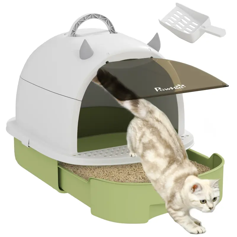 Arenero Cerrado para Gatos con Bandeja Extraíble Filtro de Carbono Pala y Asa Superior 40,5x52x39 cm Blanco y Verde Arenero Cerrado para Gatos con Bandeja Extraíble Filtro de Carbono Pala y Asa Superior 40,5x52x39 cm Blanco y Verde