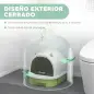 Arenero Cerrado para Gatos con Bandeja Extraíble Filtro de Carbono Pala y Asa Superior 40,5x52x39 cm Blanco y Verde