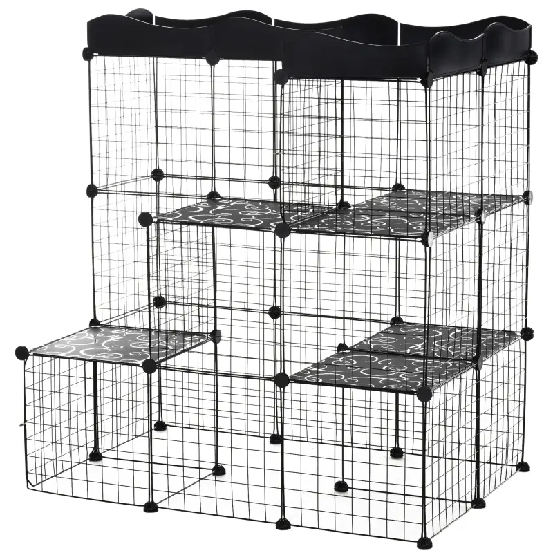 Recinto Modular para Animales Pequeños con Múltiples Niveles Puertas Amplias Rampas y Paneles de Resina PP 105x70x116 cm Recinto Modular para Animales Pequeños con Múltiples Niveles Puertas Amplias Rampas y Paneles de Resina PP 105x70x116 cm