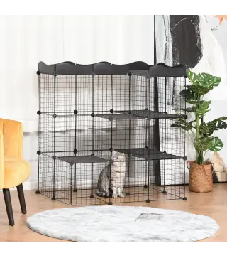 Recinto Modular para Animales Pequeños con Múltiples Niveles Puertas Amplias Rampas y Paneles de Resina PP 105x70x116 cm