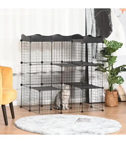 Recinto Modular para Animales Pequeños con Múltiples Niveles Puertas Amplias Rampas y Paneles de Resina PP 105x70x116 cm
