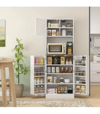 Alacena de Cocina con 3 Puertas Estantes Ajustables y Estantes en la Puerta para Comedor Salón 60x35x169 cm Blanco