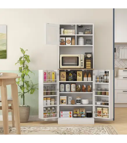 Alacena de Cocina con 3 Puertas Estantes Ajustables y Estantes en la Puerta para Comedor Salón 60x35x169 cm Blanco