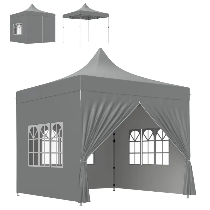 Carpa Plegable Pop-up 3x3 m con 4 Paredes Laterales Anti-UV Altura Ajustable y Bolsa de Transporte Gris