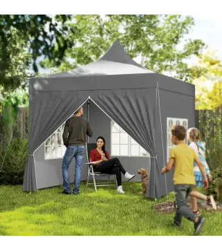 Carpa Plegable Pop-up 3x3 m con 4 Paredes Laterales Anti-UV Altura Ajustable y Bolsa de Transporte Gris