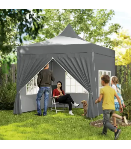Carpa Plegable Pop-up 3x3 m con 4 Paredes Laterales Anti-UV Altura Ajustable y Bolsa de Transporte Gris