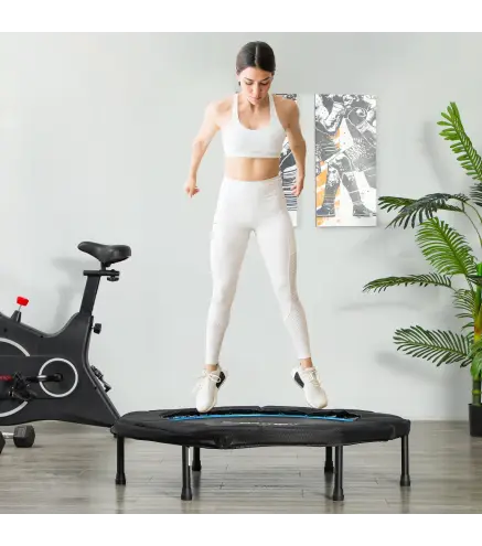 Trampolín de Fitness Ø102 cm Cama Elástica Plegable con Marco de Acero Antideslizantes Carga 100 kg Azul