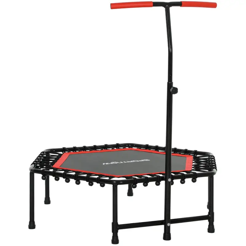 Trampolín de Fitness 114x114x132 cm con Mango Ajustable de 3 Niveles y Marco de Acero Rojo