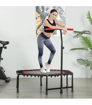 Trampolín de Fitness 114x114x132 cm con Mango Ajustable de 3 Niveles y Marco de Acero Rojo