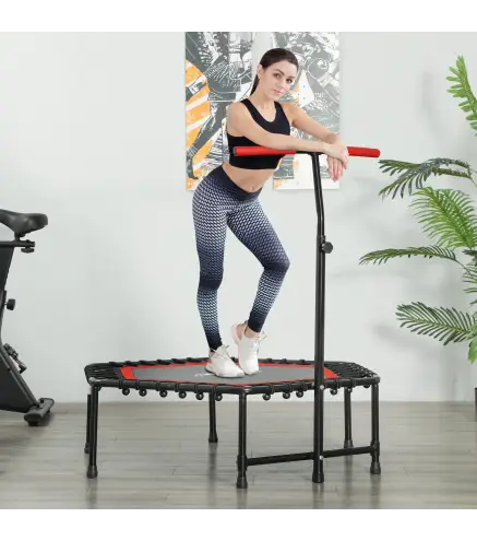 Trampolín de Fitness 114x114x132 cm con Mango Ajustable de 3 Niveles y Marco de Acero Rojo