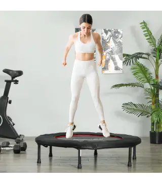 Trampolín de Fitness Ø102 cm Cama Elástica Plegable con Marco de Acero Antideslizantes Carga 100 kg Rojo