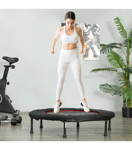 Trampolín de Fitness Ø102 cm Cama Elástica Plegable con Marco de Acero Antideslizantes Carga 100 kg Rojo