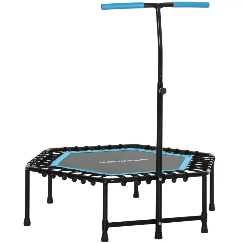 Trampolín de Fitness 114x114x132 cm con Mango Ajustable de 3 Niveles y Marco de Acero Azul Trampolín de Fitness 114x114x132 cm con Mango Ajustable de 3 Niveles y Marco de Acero Azul