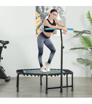 Trampolín de Fitness 114x114x132 cm con Mango Ajustable de 3 Niveles y Marco de Acero Azul