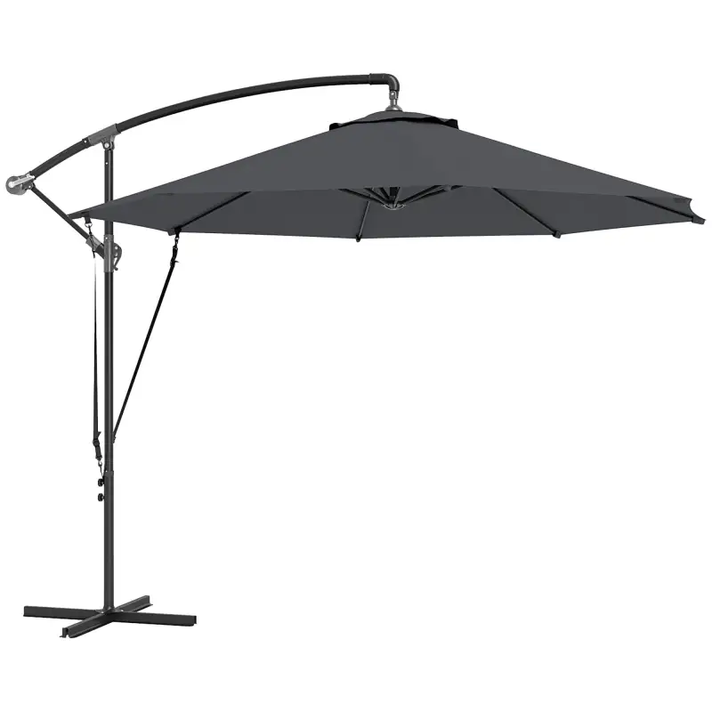 Parasol de Jardín Excéntrico Sombrilla con Funda para Sombrilla Protección UV 50+ y Base Cruzada Ø290x243 cm Gris Oscuro