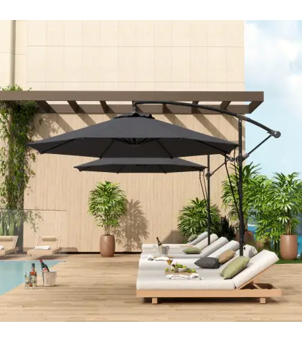 Parasol de Jardín Excéntrico Sombrilla con Funda para Sombrilla Protección UV 50+ y Base Cruzada Ø290x243 cm Gris Oscuro