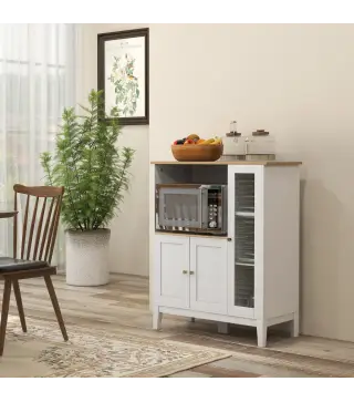 Mueble Auxiliar de Cocina Moderno con Estantes 3 Puertas y Sistema Anti-vuelco 80x35x97 cm Blanco