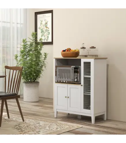 Mueble Auxiliar de Cocina Moderno con Estantes 3 Puertas y Sistema Anti-vuelco 80x35x97 cm Blanco