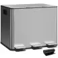 Papelera Cocina de Acero Inoxidable con 3 Compartimentos 3x10L con Pedales Tapas de Cierre Suave y Cubo Extraíble Plata