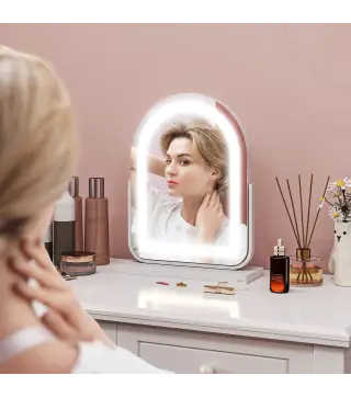 Espejo de Maquillaje con Luz LED Iluminación Ajustable Rotación Regulable de 360° y Control Táctil 33x12x44,5 cm Blanco