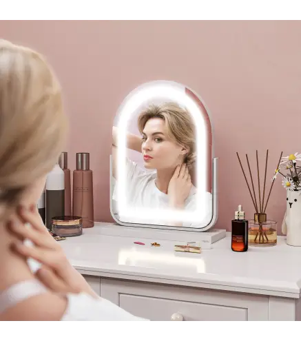 Espejo de Maquillaje con Luz LED Iluminación Ajustable Rotación Regulable de 360° y Control Táctil 33x12x44,5 cm Blanco