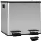 Papelera de Cocina de Acero Inoxidable con 2 Compartimentos 2x15L Pedales Tapas de Cierre Suave y Cubo Extraíble Plata