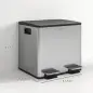 Papelera de Cocina de Acero Inoxidable con 2 Compartimentos 2x15L Pedales Tapas de Cierre Suave y Cubo Extraíble Plata