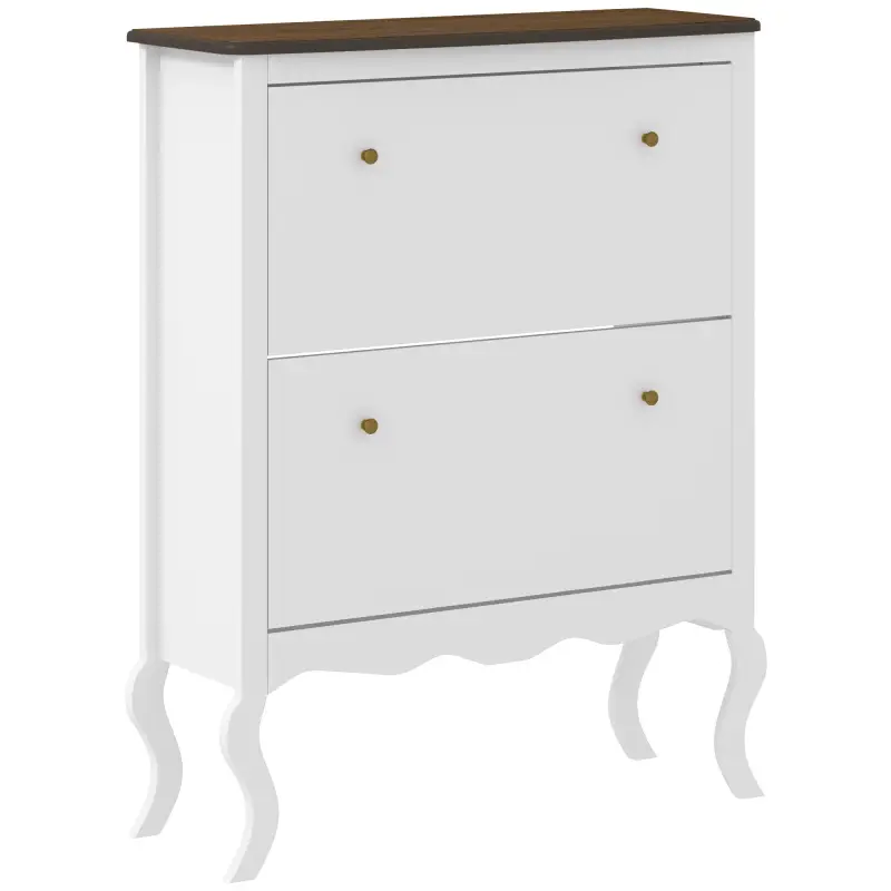 Zapatero Estrecho con 2 Cajones Abatibles Estantes Ajustables para 16 Pares de Zapatos 84x29x109 cm Blanco