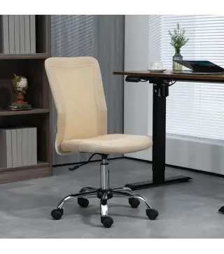Silla de Escritorio Giratoria sin Brazos Silla de Malla con Altura Ajustable Carga 100 kg 43x56x90-100 cm Beige