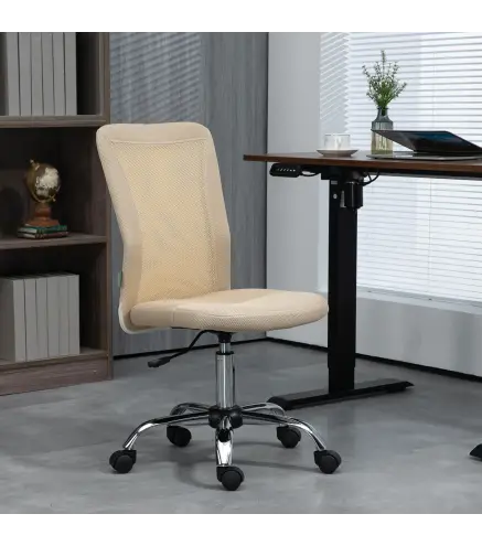 Silla de Escritorio Giratoria sin Brazos Silla de Malla con Altura Ajustable Carga 100 kg 43x58x90-100 cm Beige