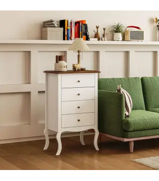 Cómoda de Dormitorio con 4 Cajones Diseño Anti-vuelco Cajonera para Salón Pasillo 60x40x98,5 cm Blanco y Roble