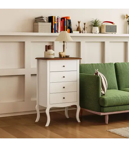 Cómoda de Dormitorio con 4 Cajones Diseño Anti-vuelco Cajonera para Salón Pasillo 60x40x98,5 cm Blanco y Roble