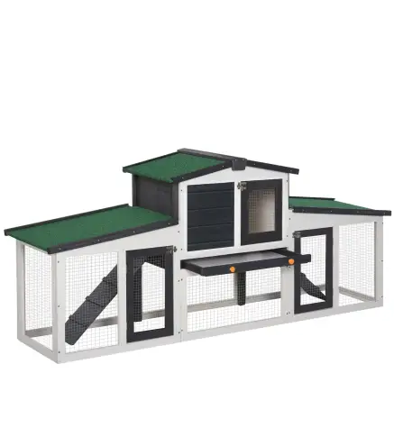 Conejera de Madera con Techo Abatible Escalera y Bandeja Extraíble Conejera para Exterior 197x49x86 cm Gris