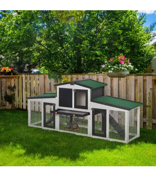 Conejera de Madera con Techo Abatible Escalera y Bandeja Extraíble Conejera para Exterior 197x49x86 cm Gris